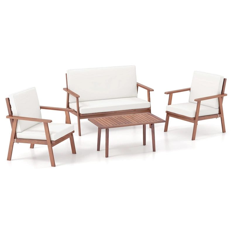 Costway Ensemble de Conversation 4 pièces pour Patio Canapé Table Basse en Bois d'Acacia - Voir Détails