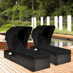 Costway 2PCS Patio Rattan Lounge Chair Chaise Cushion Canopy - See Details