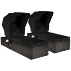 Costway Lot de 2 chaises longues de jardin en rotin avec coussin et auvent - Voir détails