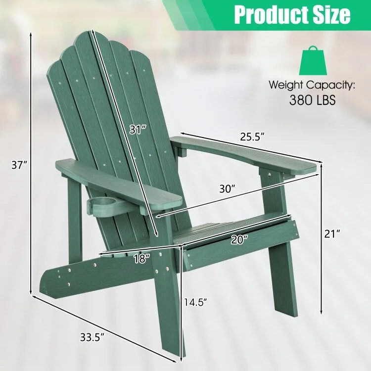 Chaise Adirondack d'extérieur en HIPS résistant aux intempéries avec porte-gobelet - 33,4 x 30 x 37