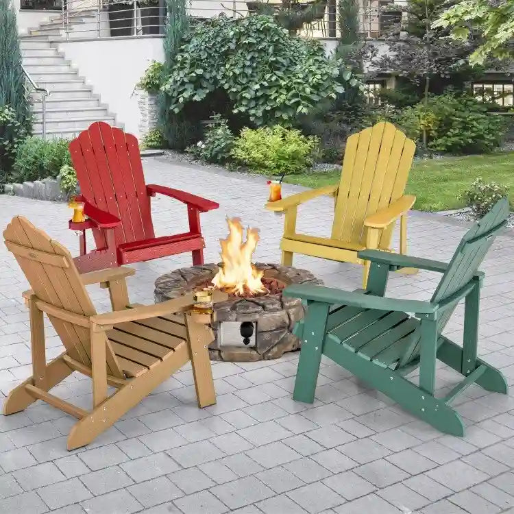 Chaise Adirondack d'extérieur en HIPS résistant aux intempéries avec porte-gobelet - 33,4 x 30 x 37