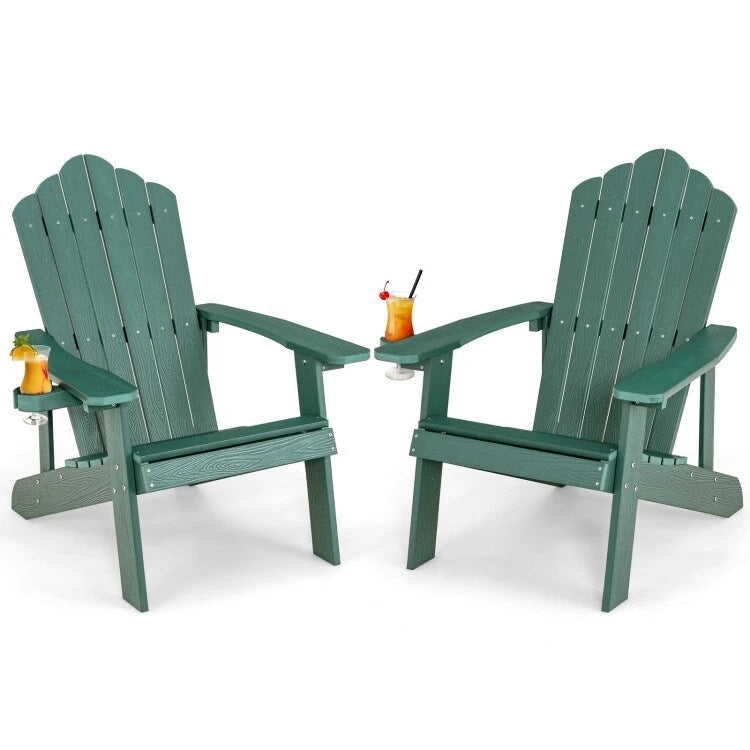 Chaise Adirondack d'extérieur en HIPS résistant aux intempéries avec porte-gobelet - 33,4 x 30 x 37
