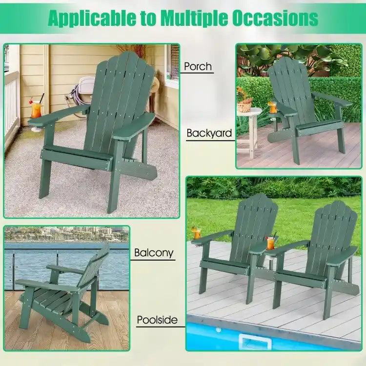 Chaise Adirondack d'extérieur en HIPS résistant aux intempéries avec porte-gobelet - 33,4 x 30 x 37