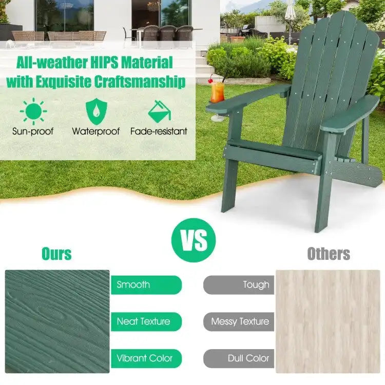 Chaise Adirondack d'extérieur en HIPS résistant aux intempéries avec porte-gobelet - 33,4 x 30 x 37