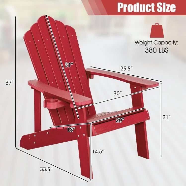 Chaise Adirondack d'extérieur en HIPS résistant aux intempéries avec porte-gobelet - 33,4 x 30 x 37