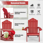 Chaise Adirondack d'extérieur en HIPS résistant aux intempéries avec porte-gobelet - 33,4 x 30 x 37