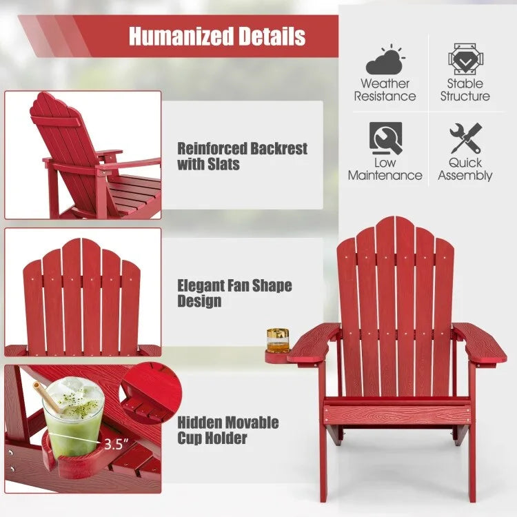 Chaise Adirondack d'extérieur en HIPS résistant aux intempéries avec porte-gobelet - 33,4 x 30 x 37