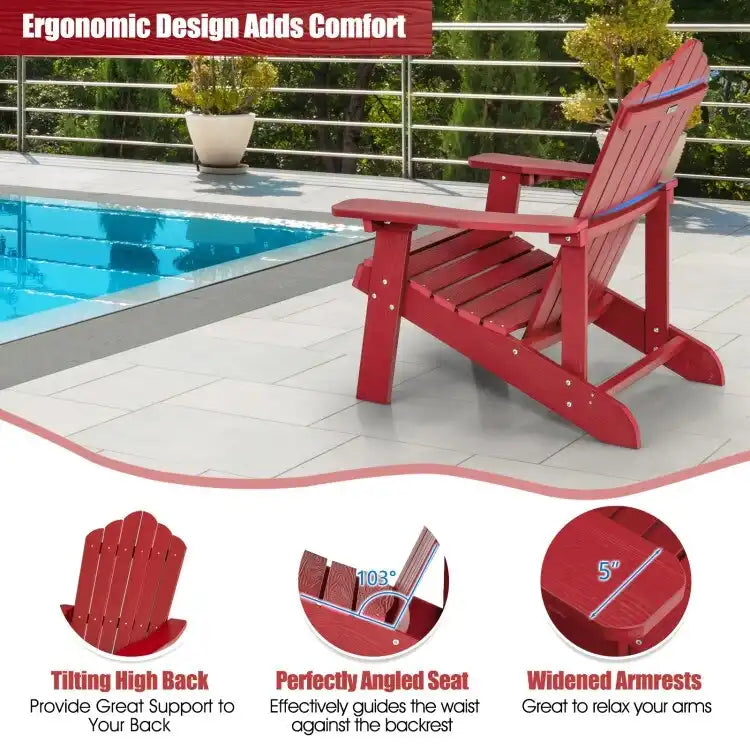 Chaise Adirondack d'extérieur en HIPS résistant aux intempéries avec porte-gobelet - 33,4 x 30 x 37