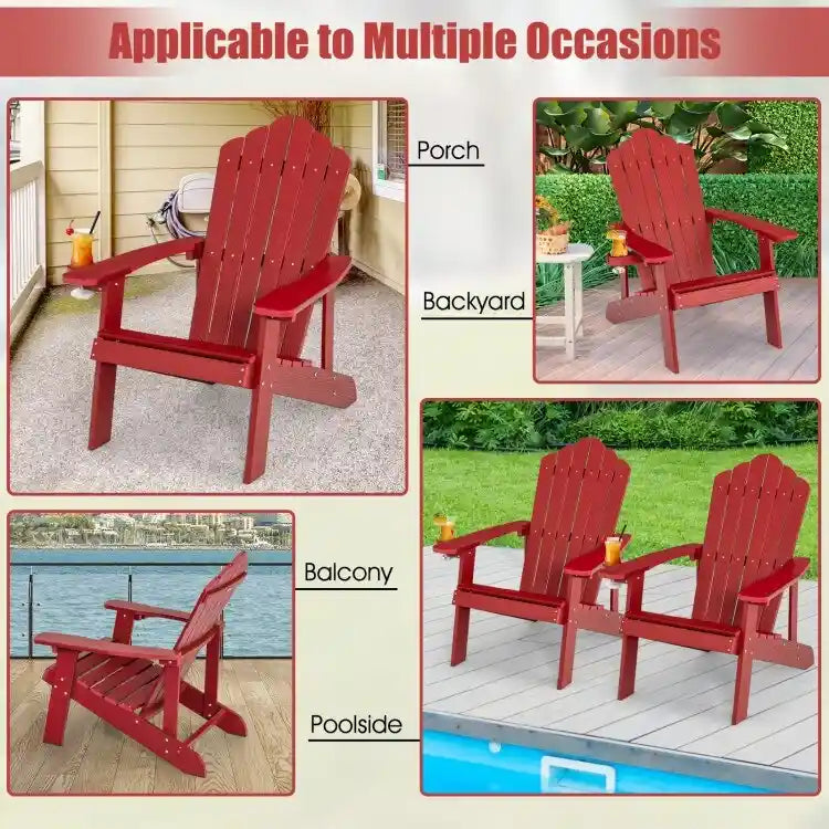 Chaise Adirondack d'extérieur en HIPS résistant aux intempéries avec porte-gobelet - 33,4 x 30 x 37