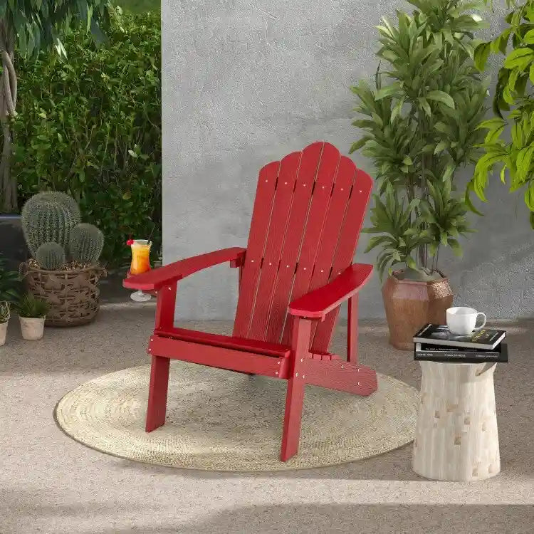 Chaise Adirondack d'extérieur en HIPS résistant aux intempéries avec porte-gobelet - 33,4 x 30 x 37