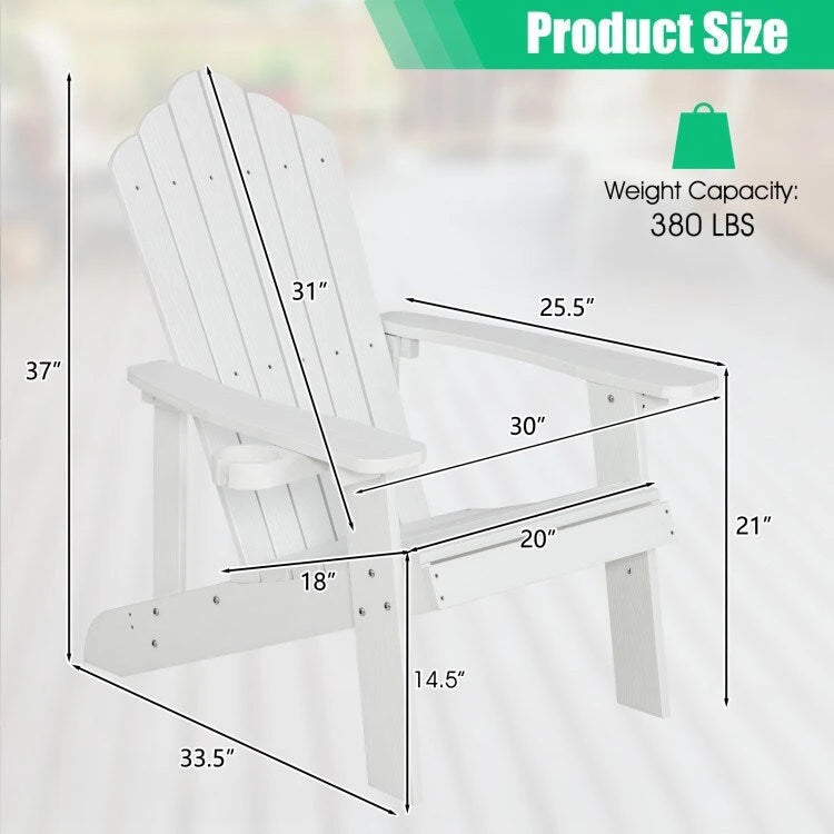 Chaise Adirondack d'extérieur en HIPS résistant aux intempéries avec porte-gobelet - 33,4 x 30 x 37
