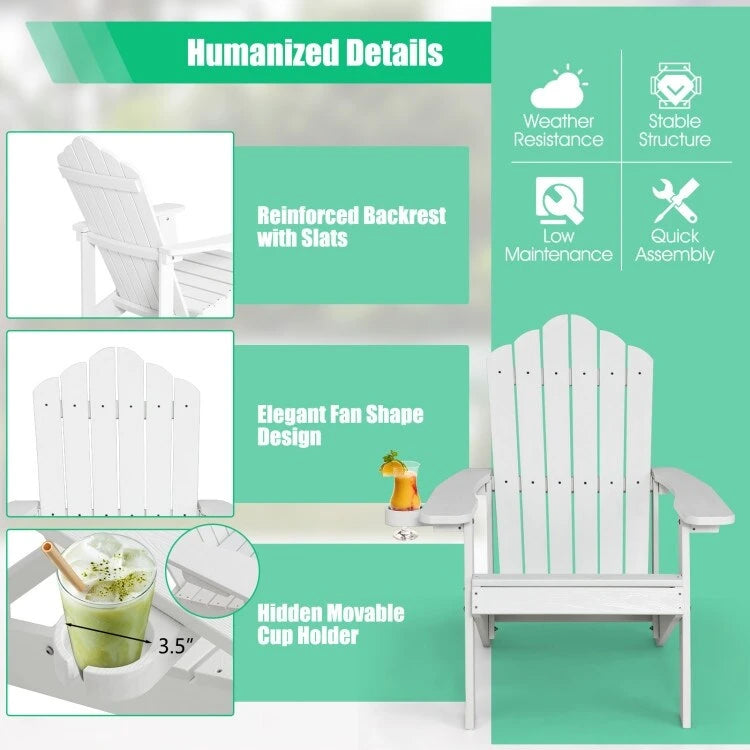 Chaise Adirondack d'extérieur en HIPS résistant aux intempéries avec porte-gobelet - 33,4 x 30 x 37