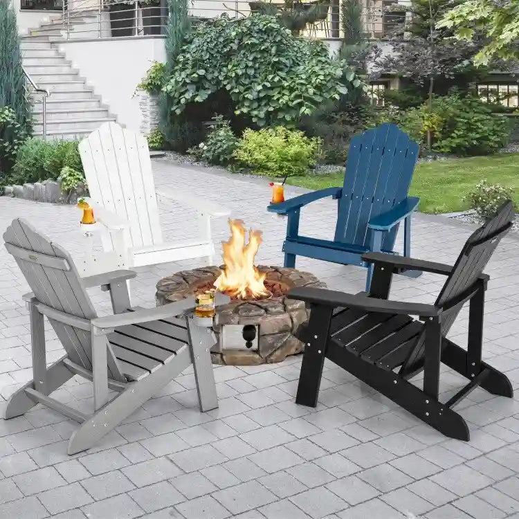 Chaise Adirondack d'extérieur en HIPS résistant aux intempéries avec porte-gobelet - 33,4 x 30 x 37