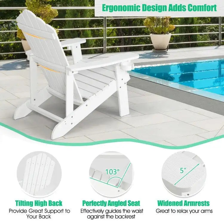 Chaise Adirondack d'extérieur en HIPS résistant aux intempéries avec porte-gobelet - 33,4 x 30 x 37