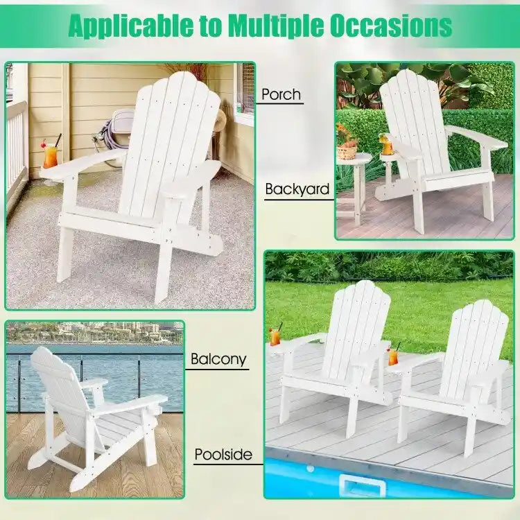 Chaise Adirondack d'extérieur en HIPS résistant aux intempéries avec porte-gobelet - 33,4 x 30 x 37
