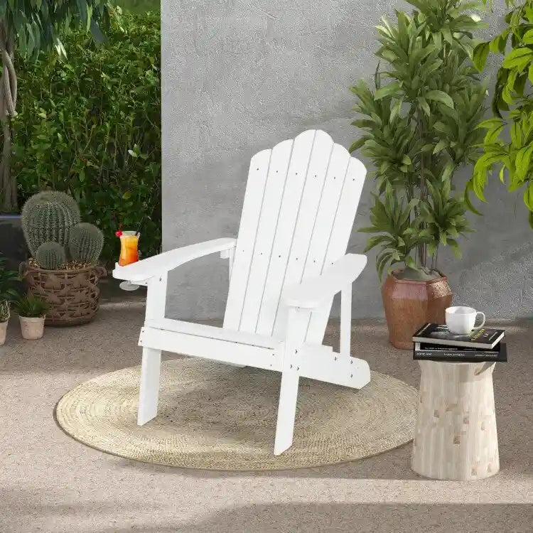 Chaise Adirondack d'extérieur en HIPS résistant aux intempéries avec porte-gobelet - 33,4 x 30 x 37