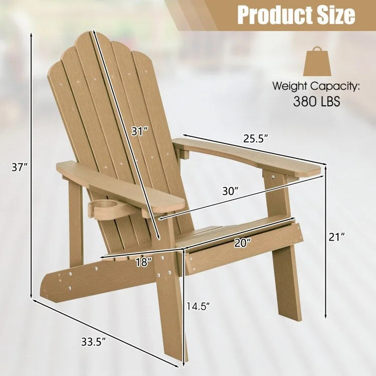 Chaise Adirondack d'extérieur en HIPS résistant aux intempéries avec porte-gobelet - 33,4 x 30 x 37