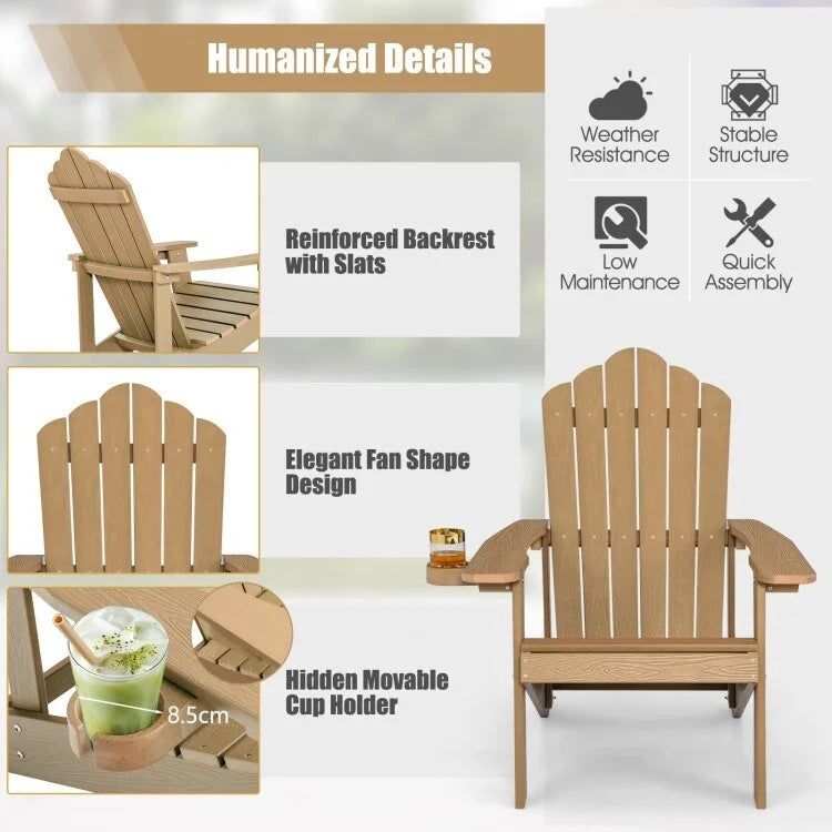 Chaise Adirondack d'extérieur en HIPS résistant aux intempéries avec porte-gobelet - 33,4 x 30 x 37