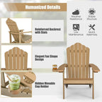 Chaise Adirondack d'extérieur en HIPS résistant aux intempéries avec porte-gobelet - 33,4 x 30 x 37