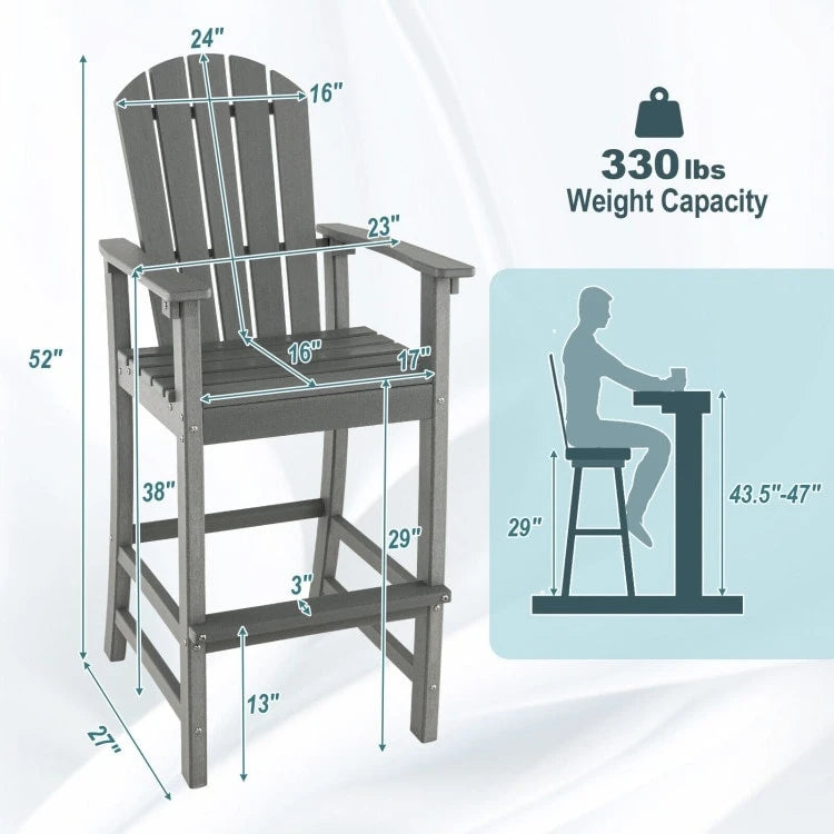 Tabouret de bar d'extérieur en PEHD, hauteur comptoir 76 cm, avec accoudoirs et repose-pieds - 68,5 x 58,5 x 132 cm
