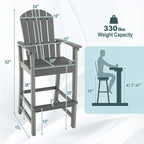 Tabouret de bar d'extérieur en PEHD, hauteur comptoir 76 cm, avec accoudoirs et repose-pieds - 68,5 x 58,5 x 132 cm
