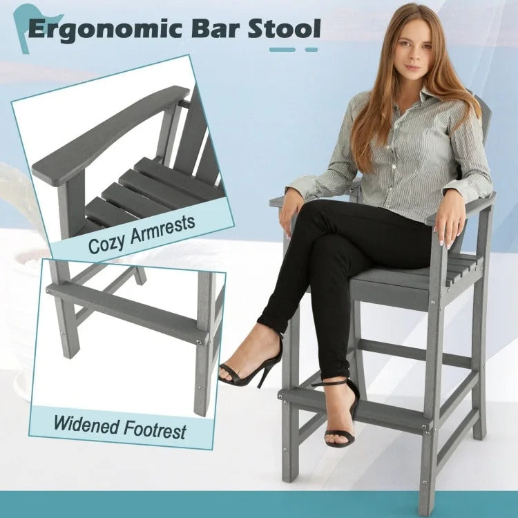 Tabouret de bar d'extérieur en PEHD, hauteur comptoir 76 cm, avec accoudoirs et repose-pieds - 68,5 x 58,5 x 132 cm