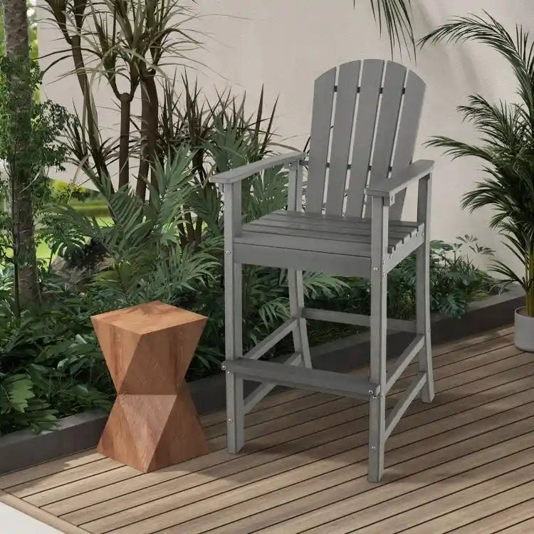 Tabouret de bar d'extérieur en PEHD, hauteur comptoir 76 cm, avec accoudoirs et repose-pieds - 68,5 x 58,5 x 132 cm