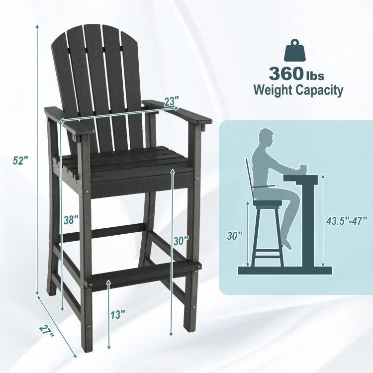 Tabouret de bar d'extérieur en PEHD, hauteur comptoir 76 cm, avec accoudoirs et repose-pieds - 68,5 x 58,5 x 132 cm