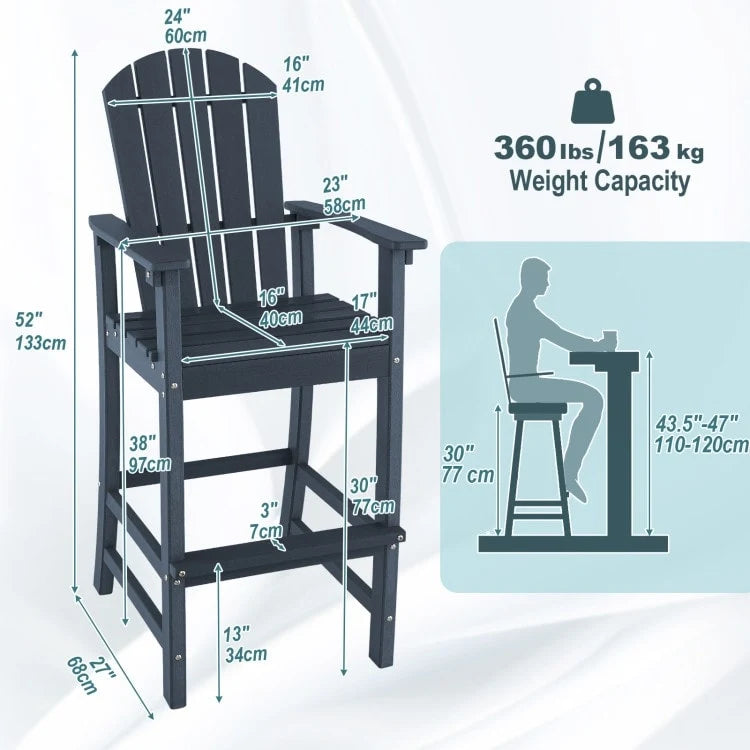 Tabouret de bar d'extérieur en PEHD, hauteur comptoir 76 cm, avec accoudoirs et repose-pieds - 68,5 x 58,5 x 132 cm