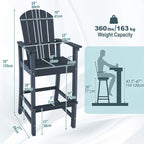 Tabouret de bar d'extérieur en PEHD, hauteur comptoir 76 cm, avec accoudoirs et repose-pieds - 68,5 x 58,5 x 132 cm