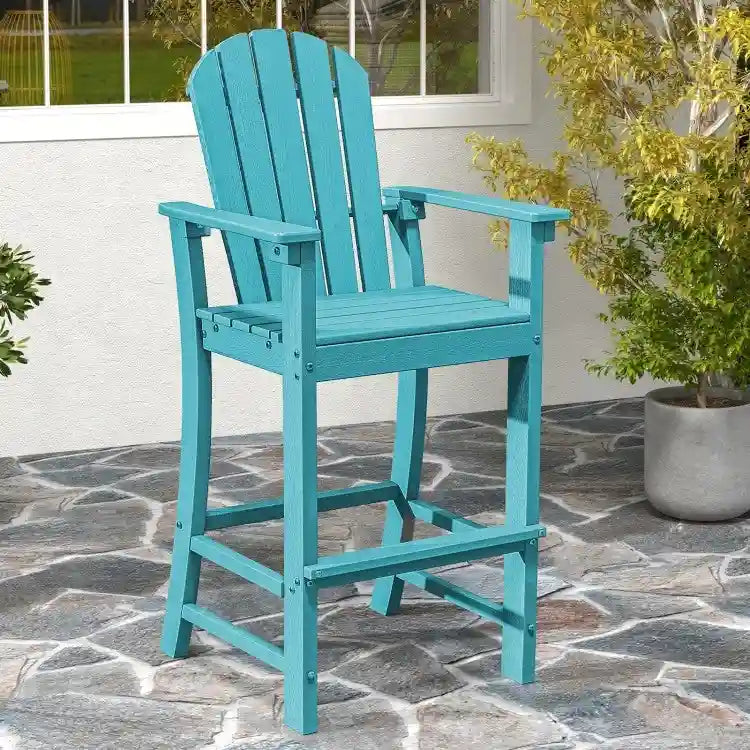 Tabouret de bar d'extérieur en PEHD, hauteur comptoir 76 cm, avec accoudoirs et repose-pieds - 68,5 x 58,5 x 132 cm