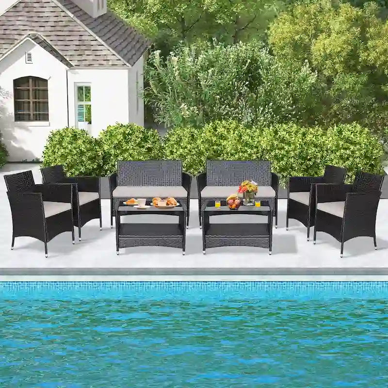Gymax Salon de jardin 8 pièces en rotin et osier avec canapé d'extérieur