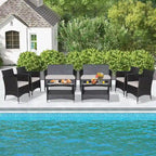 Gymax 8PCS Outdoor Sofa Set Patio Rattan Wicker Conversation Set w/