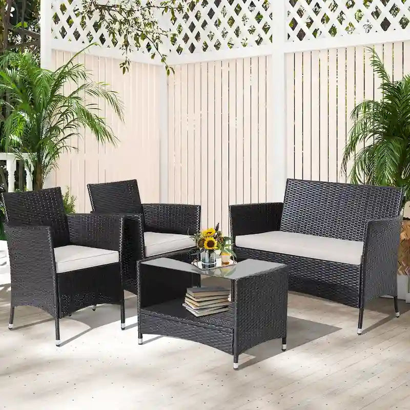 Gymax Salon de jardin 8 pièces en rotin et osier avec canapé d'extérieur