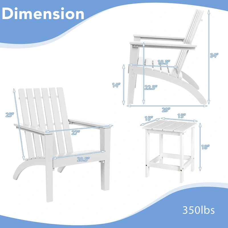 Lot de 2 chaises Adirondack de jardin Costway avec table d'appoint en bois massif
