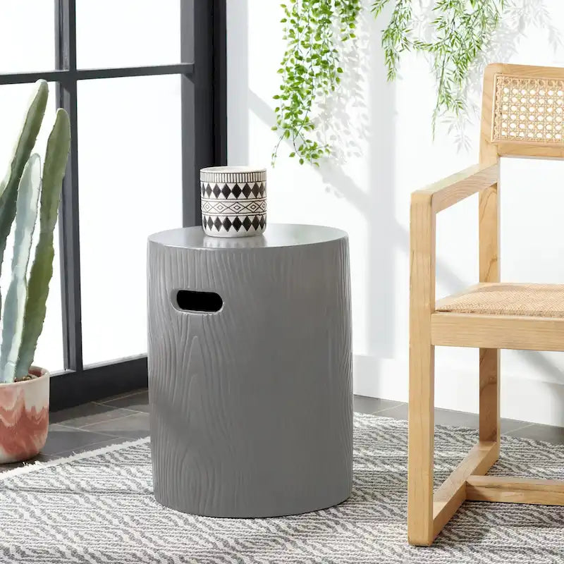 SAFAVIEH Reasilvia Trunk Concrete Indoor/ Outdoor Accent Table (Dark Grey) - 14.9 x 14.9 x 16.5 - 15Wx15Dx17H
