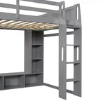Lit mezzanine gaming Whisen Wood de taille double avec bureau, étagères multi-rangements, LED et une penderie suspendue