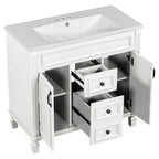 Meuble-lavabo de salle de bain moderne de 91 cm avec lavabo et armoire de toilette, 2 portes et 2 tiroirs