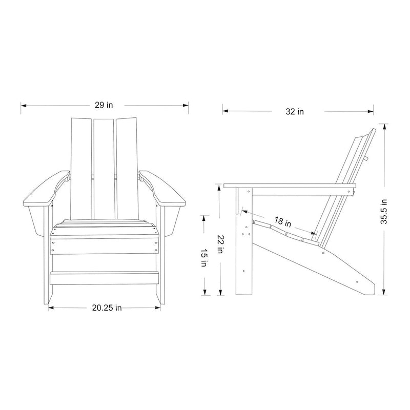 Chaise Adirondack moderne d'extérieur Marina tout temps en bois synthétique