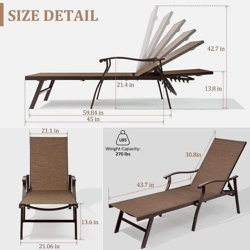 Chaises longues de jardin VredHom en aluminium réglables - 76,18 L 21,1 l 13,8 H