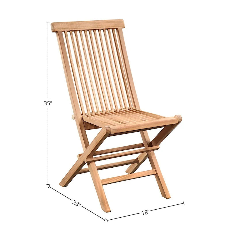Chaise pliante Fuling en teck à lattes, finition naturelle, pour intérieur et extérieur