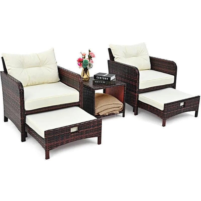 Ensemble de conversation de patio en osier 5 pièces Pamapic avec poufs