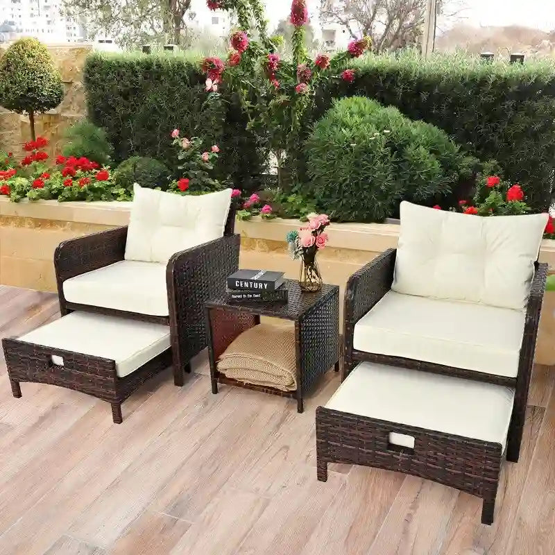 Ensemble de conversation de patio en osier 5 pièces Pamapic avec poufs