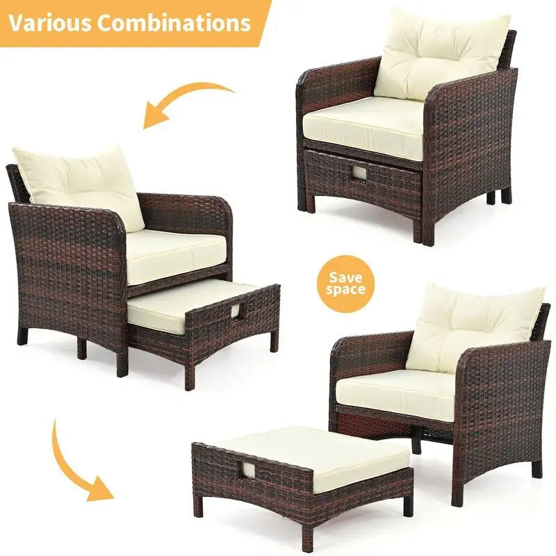 Ensemble de conversation de patio en osier 5 pièces Pamapic avec poufs