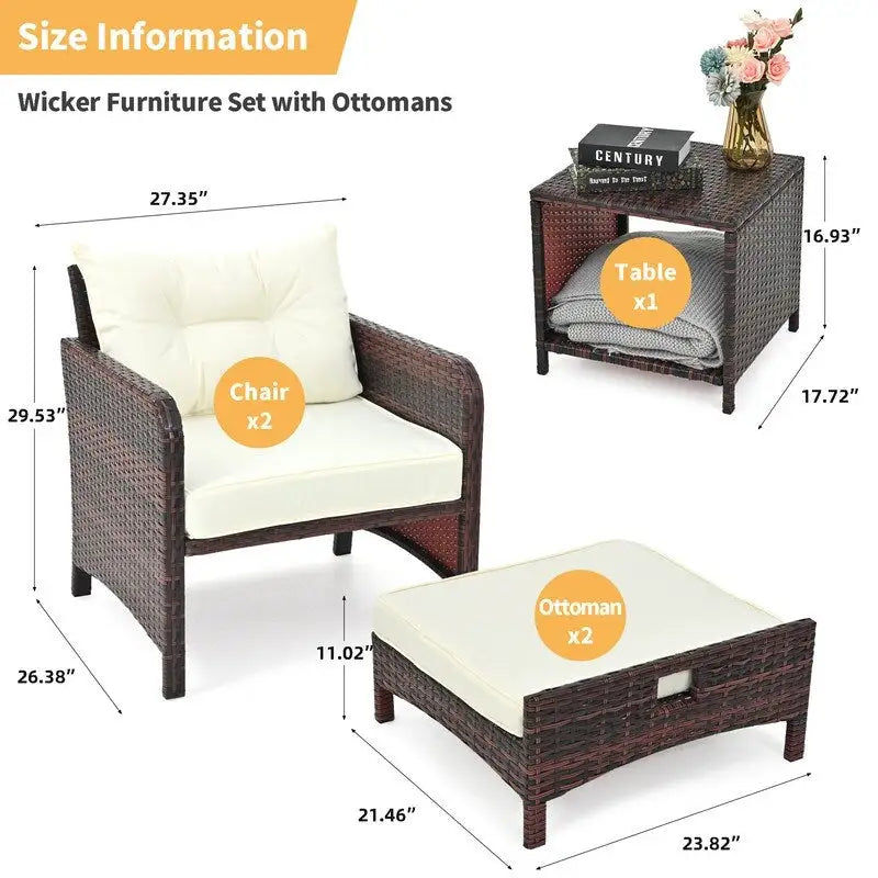 Ensemble de conversation de patio en osier 5 pièces Pamapic avec poufs
