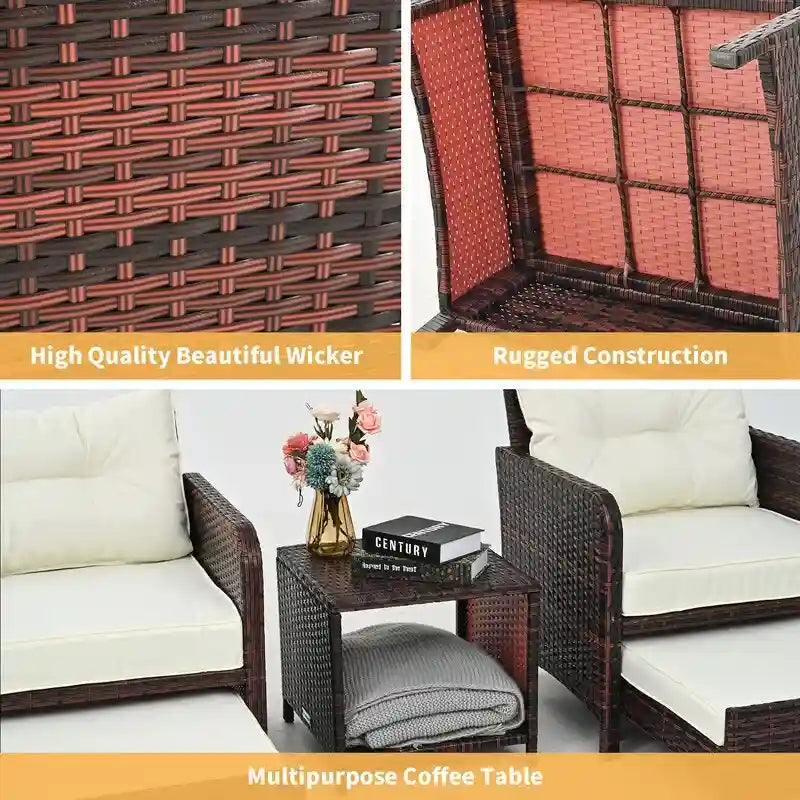 Ensemble de conversation de patio en osier 5 pièces Pamapic avec poufs