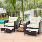 Ensemble de conversation de patio en osier 5 pièces Pamapic avec poufs