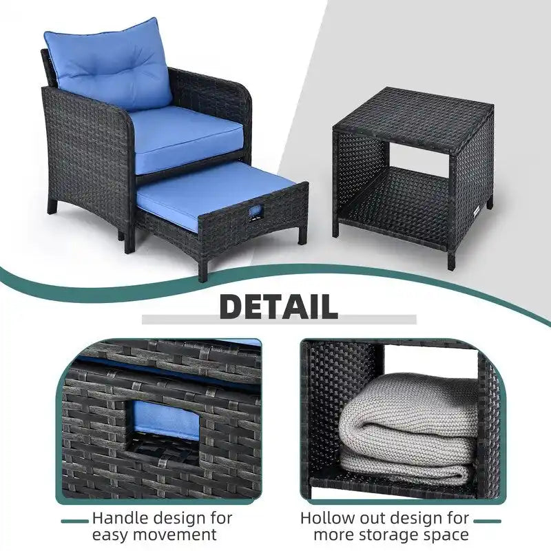 Ensemble de conversation de patio en osier 5 pièces Pamapic avec poufs