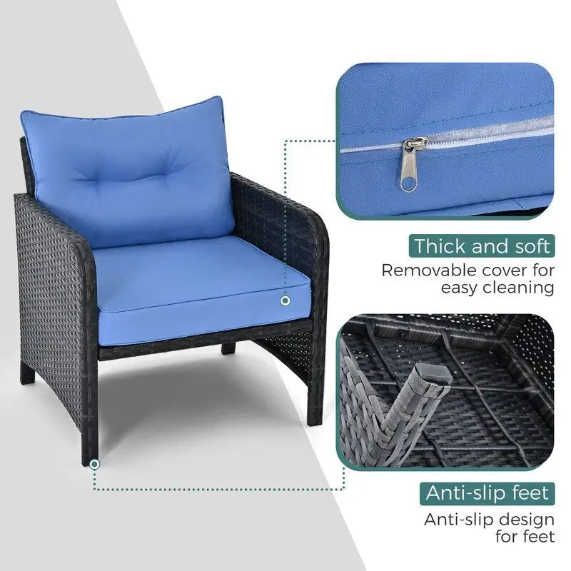 Ensemble de conversation de patio en osier 5 pièces Pamapic avec poufs