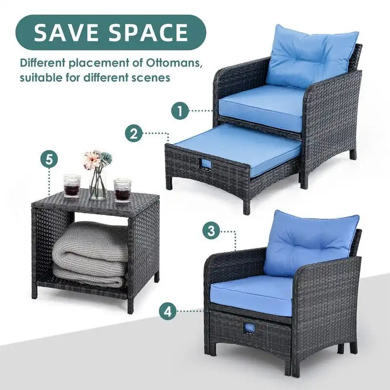 Ensemble de conversation de patio en osier 5 pièces Pamapic avec poufs